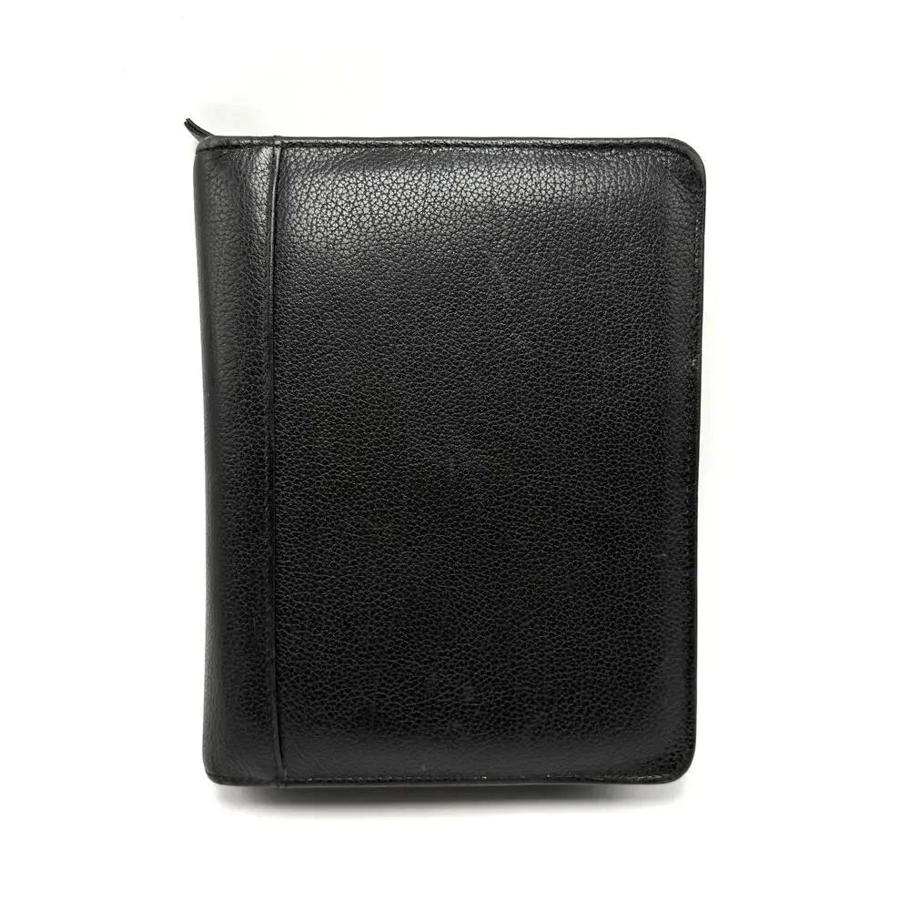 Vintage Franklin Quest Planner 6 Ring Zipper Binder Black Verona Leather 7x9 USA